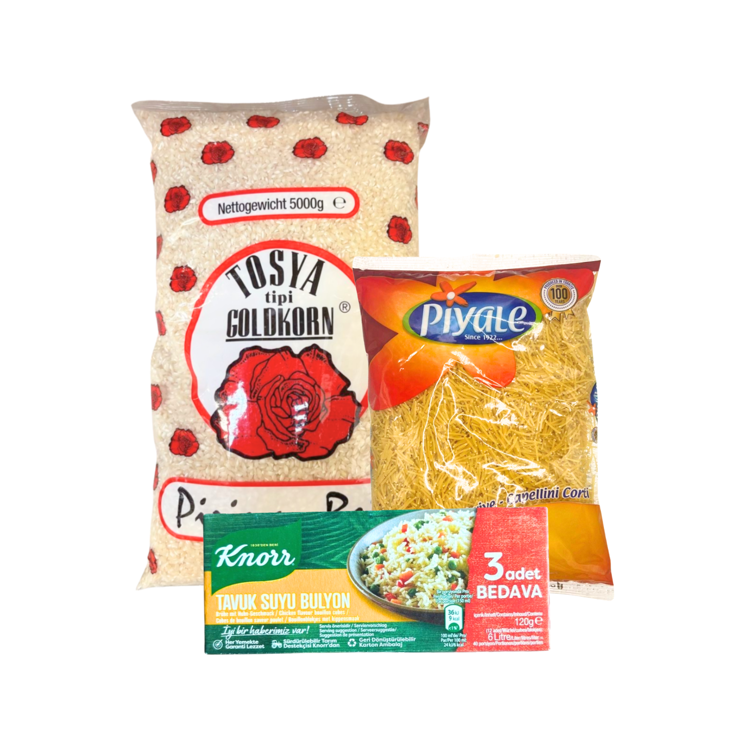 Türkischer Reis Bundle – Tosya Reis 5 kg + Piyale Şehriye 500 g + Knorr Hühnerbouillon